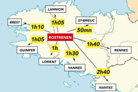 Carte géographie Rostrenen en Centre Bretagne