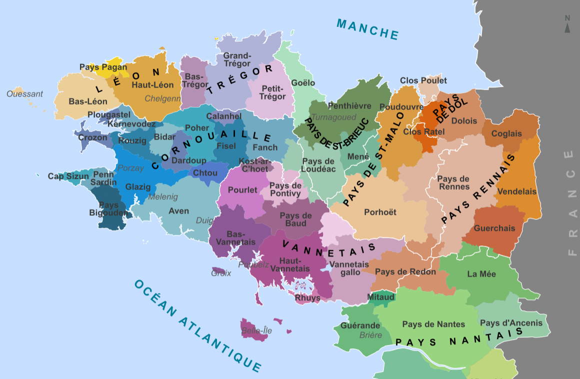 Carte de la Bretagne et de sa diversité de pays.